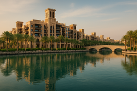 GCC skyline with modern architecture and water